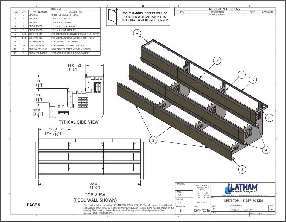 11' Straight Step Polymer 3-Tread 90 Deg. 6" Radius